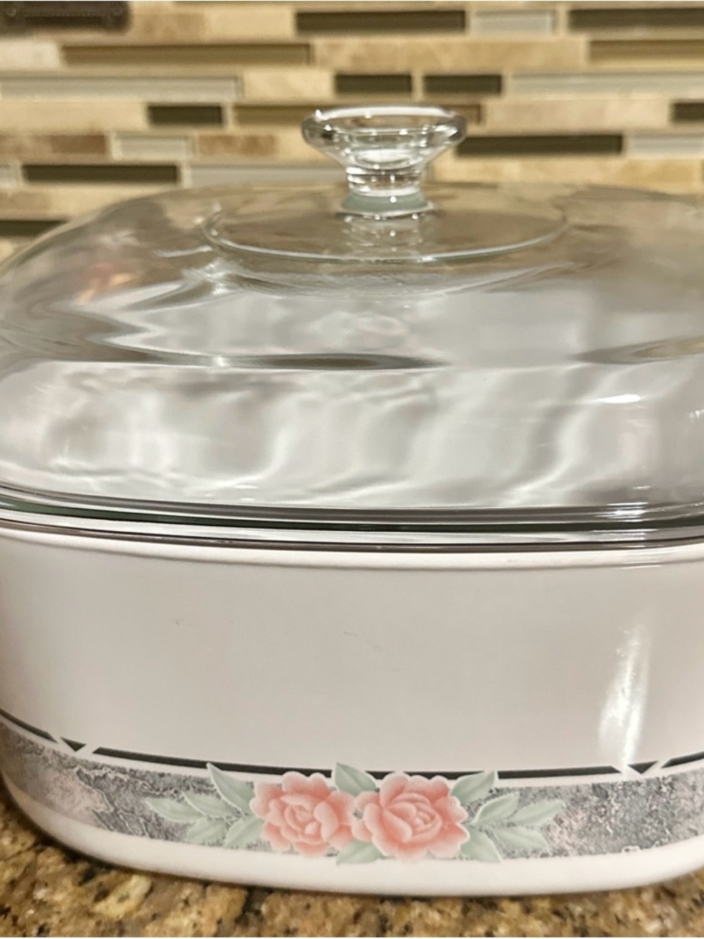 Corning Ware ~ Silk & Rose Pattern ~ 5 Liter Casserole with Dome Pyrex Lid New!